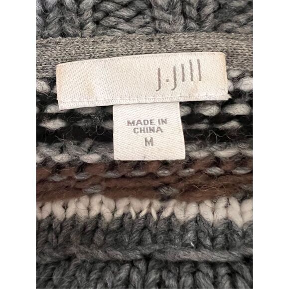 J. Jill wool alpaca blend southwestern aztec grey tan long sleeve cardigan - Picture 3 of 5